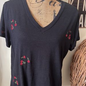 Reflex Black Short Sleeve Tee With Embroidered Floral Pattern